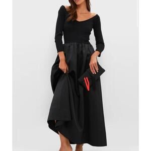 Tuckernuck Black Dupioni Clea midi pocketed fit and flare dress Womens Small New